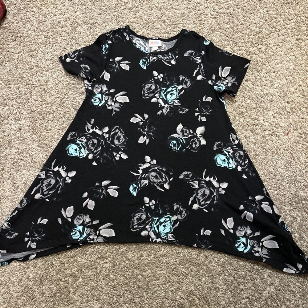 Lularoe Melissa Tunic - XXS Teal And Gray Rose Floral Stretchy